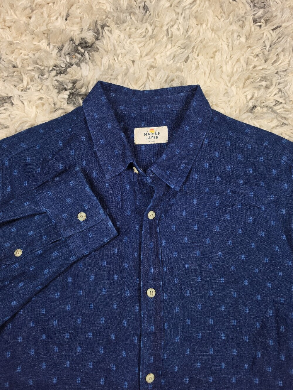 Marine Layer Shirt Mens Medium Geometric Button Long Sleeve Huckberry Casual